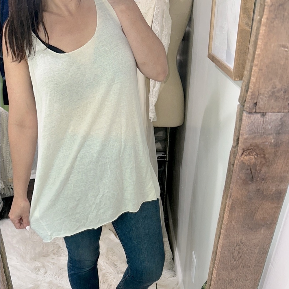 J Jill ivory color Sleeveless knit Tank Top size XLarge linen rayon blend fabric